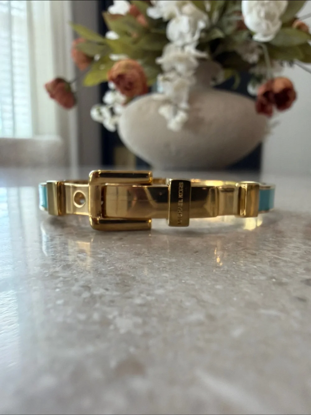 Michael Kors Gold and Turquoise Buckle Bracelet